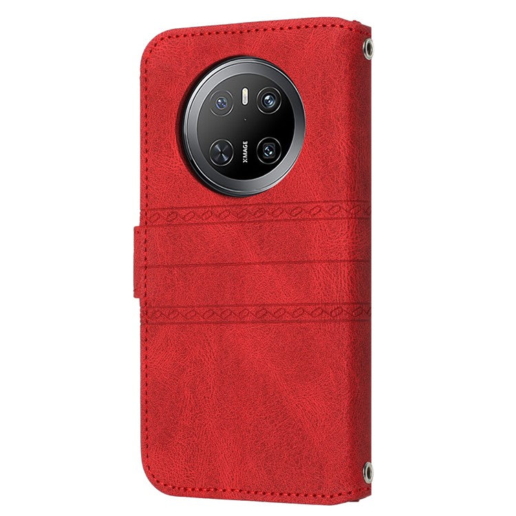 For Huawei Mate 70 Case Wallet Skin-Touch Leather Imprinted Phone Cover - Red