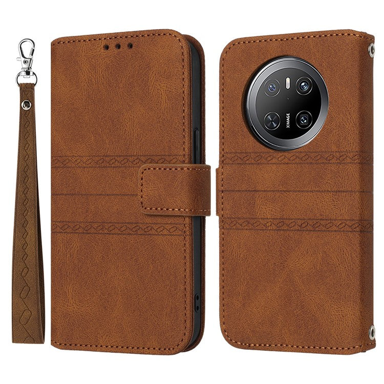 For Huawei Mate 70 Case Wallet Skin-Touch Leather Imprinted Phone Cover - Brown