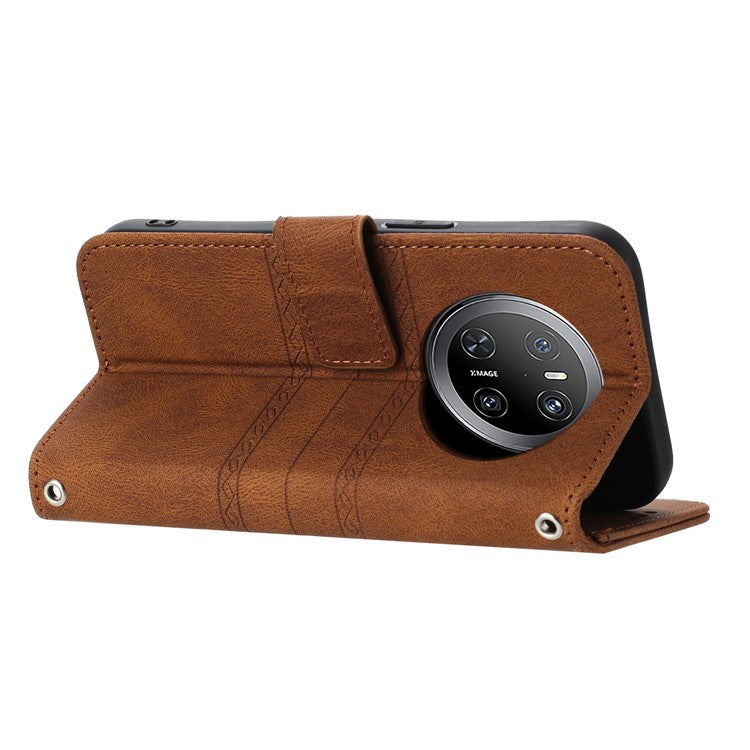 For Huawei Mate 70 Case Wallet Skin-Touch Leather Imprinted Phone Cover - Brown