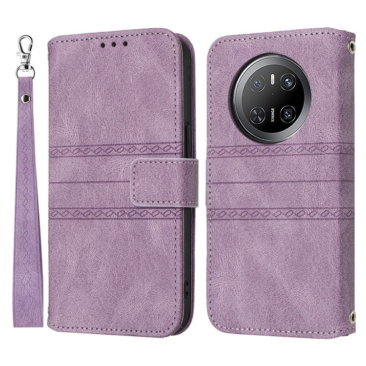 For Huawei Mate 70 Case Wallet Skin-Touch Leather Imprinted Phone Cover - Purple