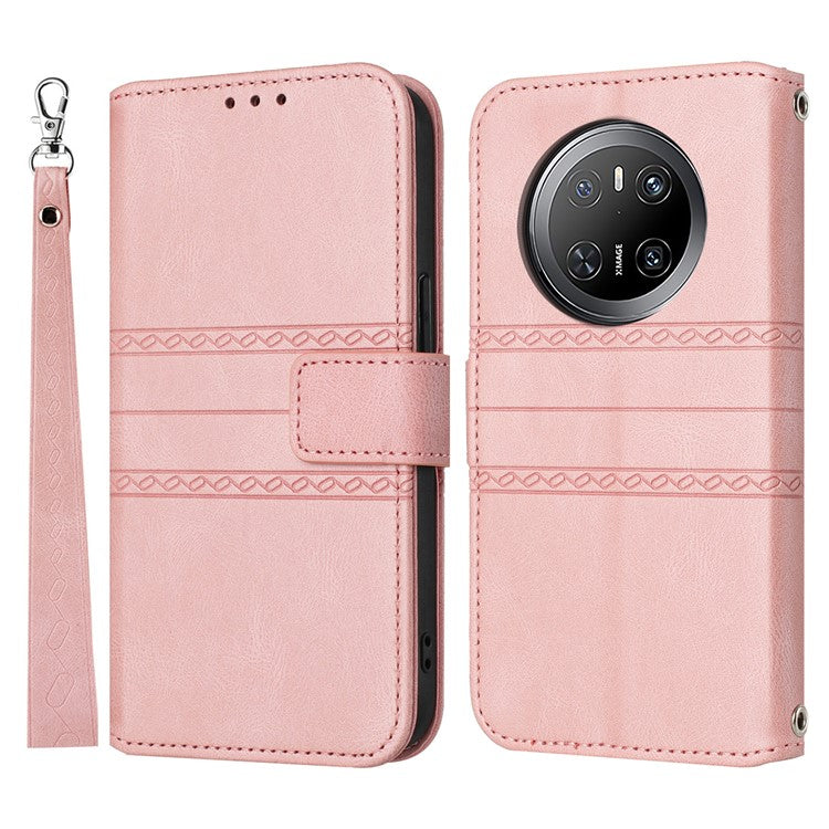 For Huawei Mate 70 Case Wallet Skin-Touch Leather Imprinted Phone Cover - Pink