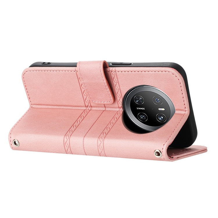 For Huawei Mate 70 Case Wallet Skin-Touch Leather Imprinted Phone Cover - Pink