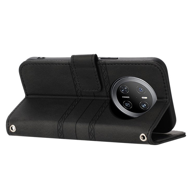 For Huawei Mate 70 Case Wallet Skin-Touch Leather Imprinted Phone Cover - Black