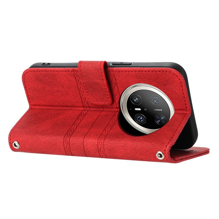 For Huawei Mate 70 Pro / Mate 70 Pro+ Case Wallet Skin-Touch Leather Imprinted Phone Cover - Red