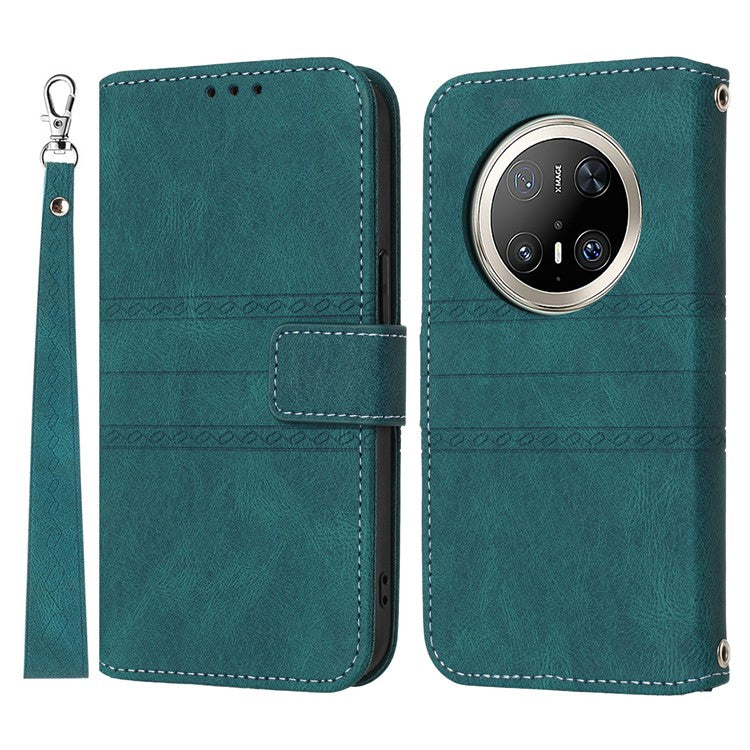 For Huawei Mate 70 Pro / Mate 70 Pro+ Case Wallet Skin-Touch Leather Imprinted Phone Cover - Blackish Green