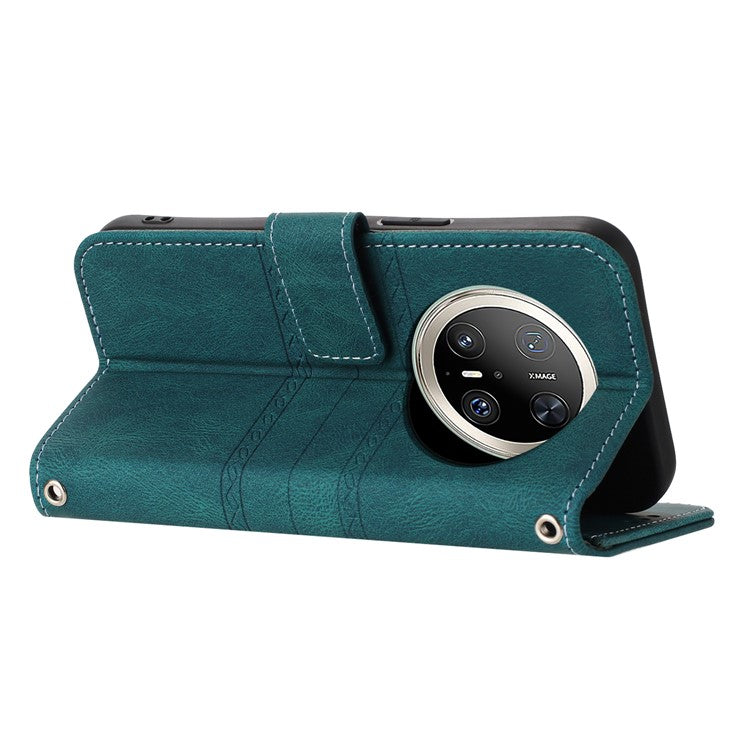 For Huawei Mate 70 Pro / Mate 70 Pro+ Case Wallet Skin-Touch Leather Imprinted Phone Cover - Blackish Green
