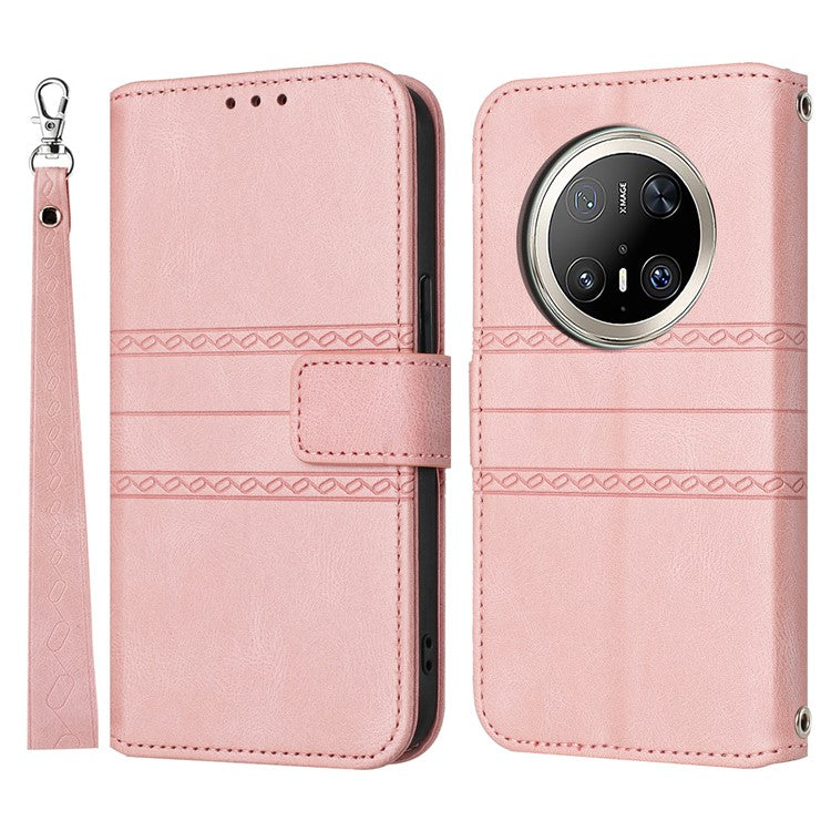 For Huawei Mate 70 Pro / Mate 70 Pro+ Case Wallet Skin-Touch Leather Imprinted Phone Cover - Pink