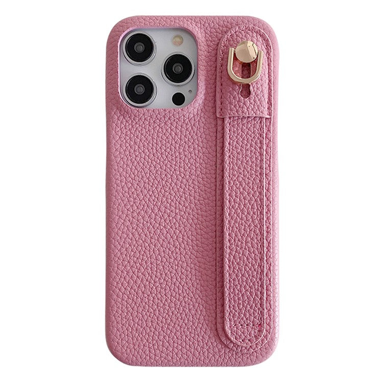For iPhone 16 Pro Case Wristband Kickstand PU Leather + PET Phone Cover - Pink