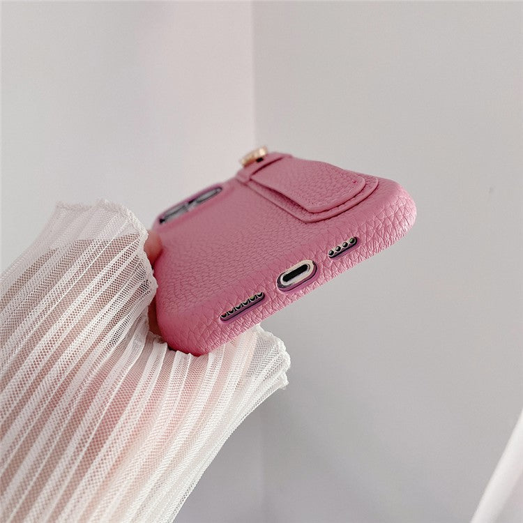 For iPhone 16 Pro Case Wristband Kickstand PU Leather + PET Phone Cover - Pink