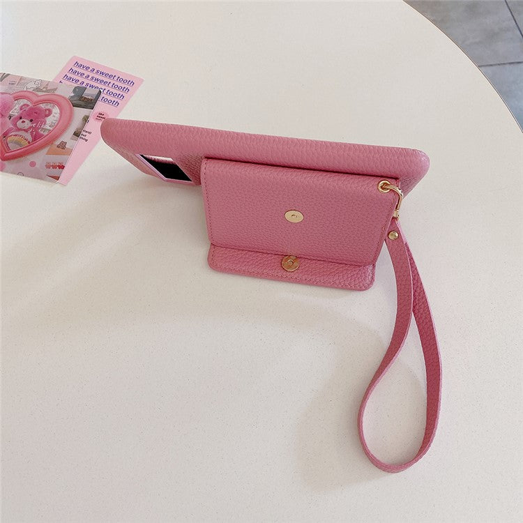 For Google Pixel 8 Pro Case Mirror Design PU Leather Back Cover with Card Slots, Wrist Strap - Pink