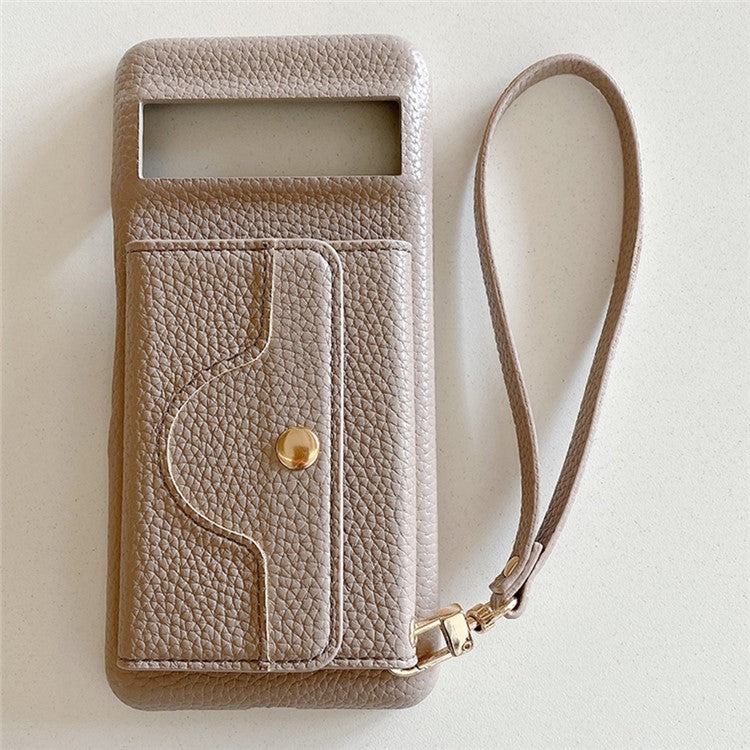 For Google Pixel 8 Pro Case Mirror Design PU Leather Back Cover with Card Slots, Wrist Strap - Grey