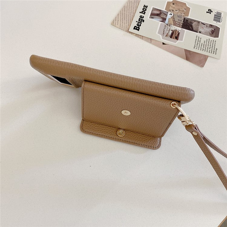 For Google Pixel 8 Pro Case Mirror Design PU Leather Back Cover with Card Slots, Wrist Strap - Light Brown