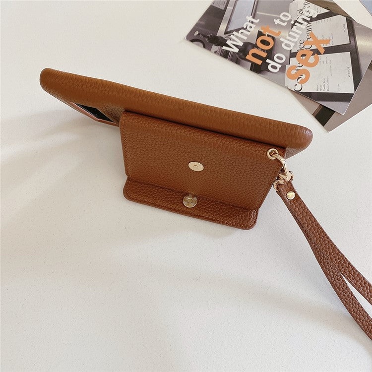 For Google Pixel 8 Pro Case Mirror Design PU Leather Back Cover with Card Slots, Wrist Strap - Dark Brown