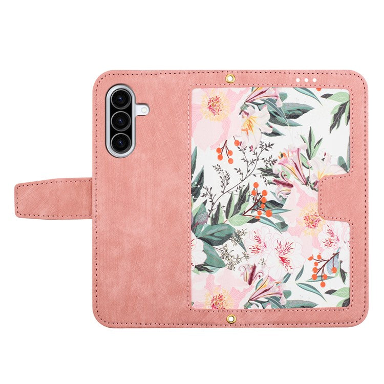 For Samsung Galaxy A26 5G Case PU Leather Floral Phone Cover with Card Slots - Pink