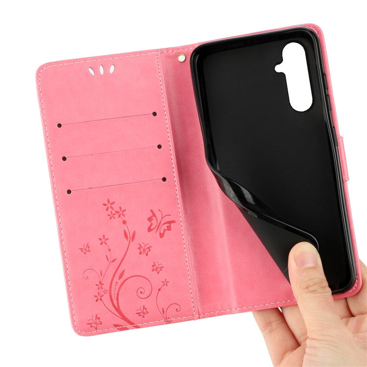 For Samsung Galaxy A56 5G Case PU Leather Phone Wallet Cover with Strap - Pink