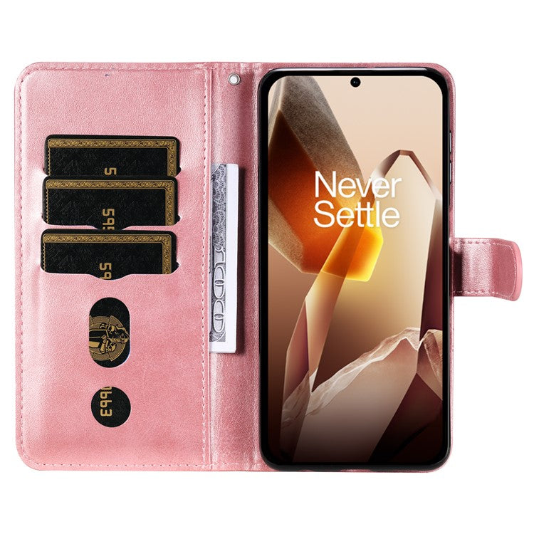 For OnePlus 13 Case Zipper Wallet Calf Texture PU Leather Phone Cover - Pink