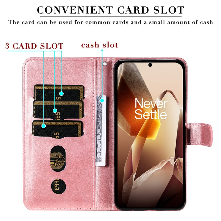 For OnePlus 13 Case Zipper Wallet Calf Texture PU Leather Phone Cover - Pink