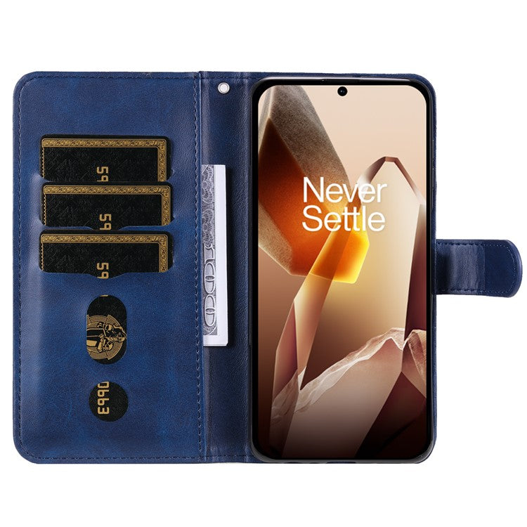 For OnePlus 13 Case Zipper Wallet Calf Texture PU Leather Phone Cover - Blue