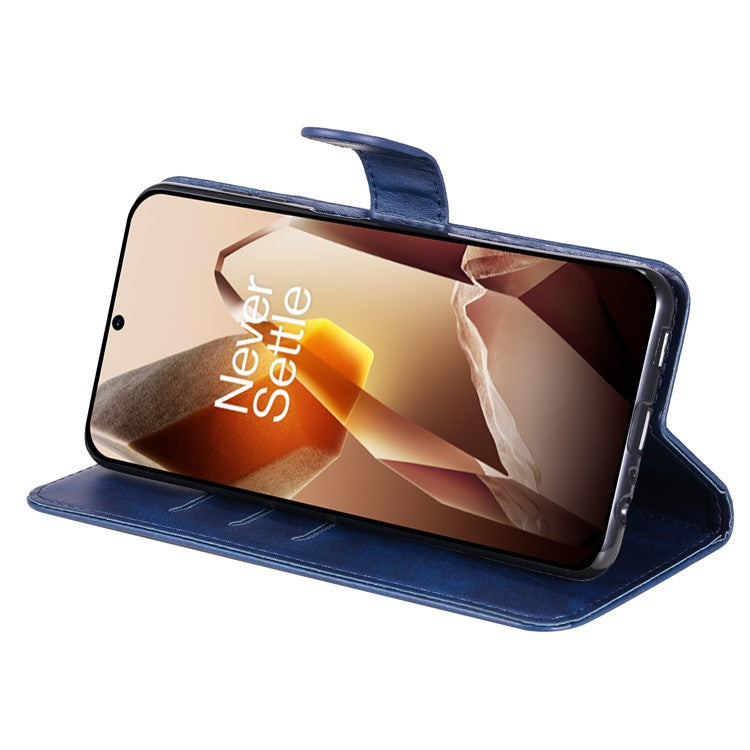 For OnePlus 13 Case Zipper Wallet Calf Texture PU Leather Phone Cover - Blue