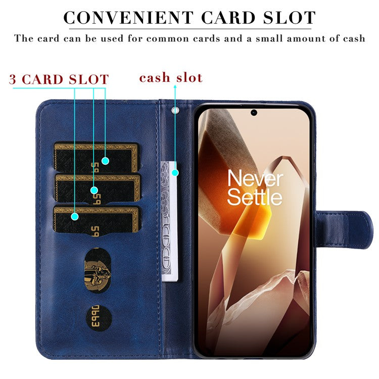 For OnePlus 13 Case Zipper Wallet Calf Texture PU Leather Phone Cover - Blue