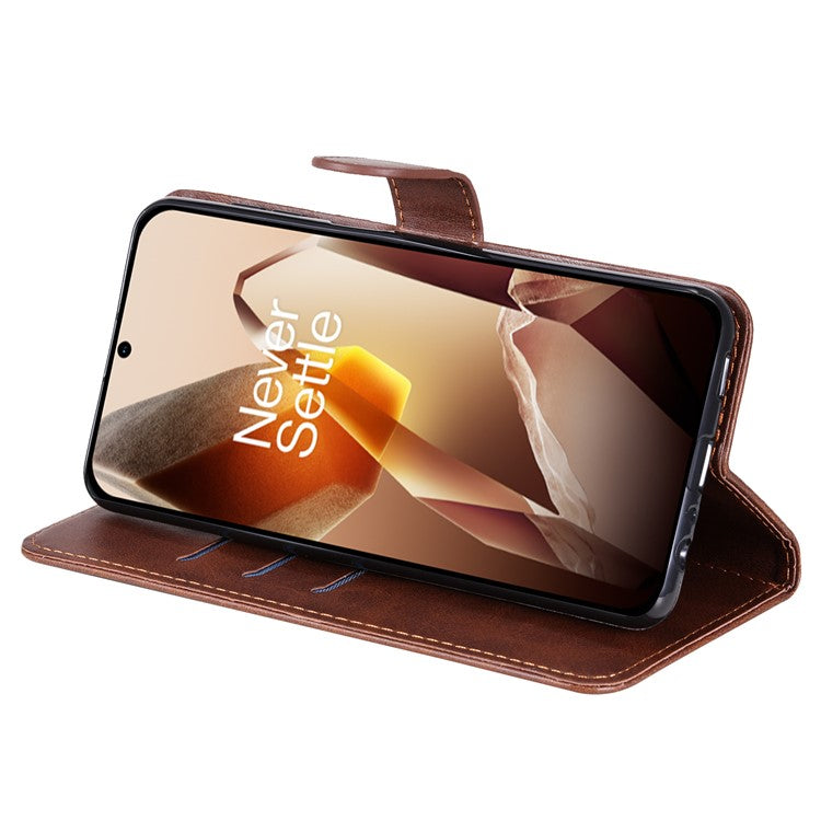 For OnePlus 13 Case Zipper Wallet Calf Texture PU Leather Phone Cover - Brown