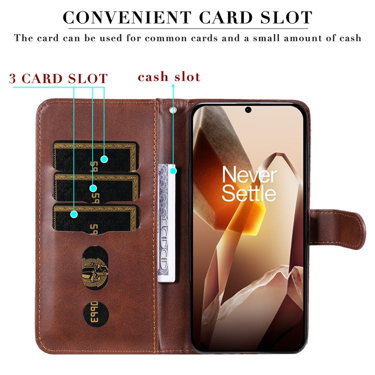 For OnePlus 13 Case Zipper Wallet Calf Texture PU Leather Phone Cover - Brown