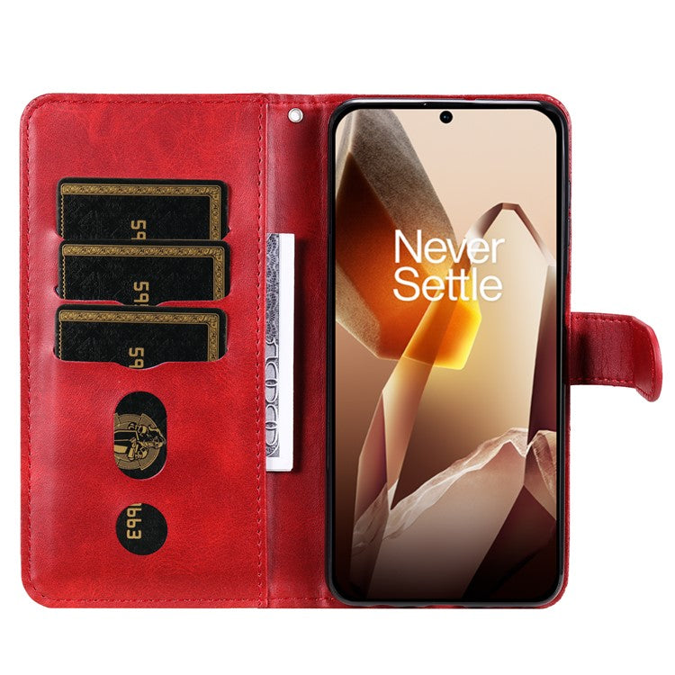 For OnePlus 13 Case Zipper Wallet Calf Texture PU Leather Phone Cover - Red