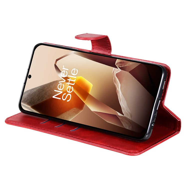 For OnePlus 13 Case Zipper Wallet Calf Texture PU Leather Phone Cover - Red