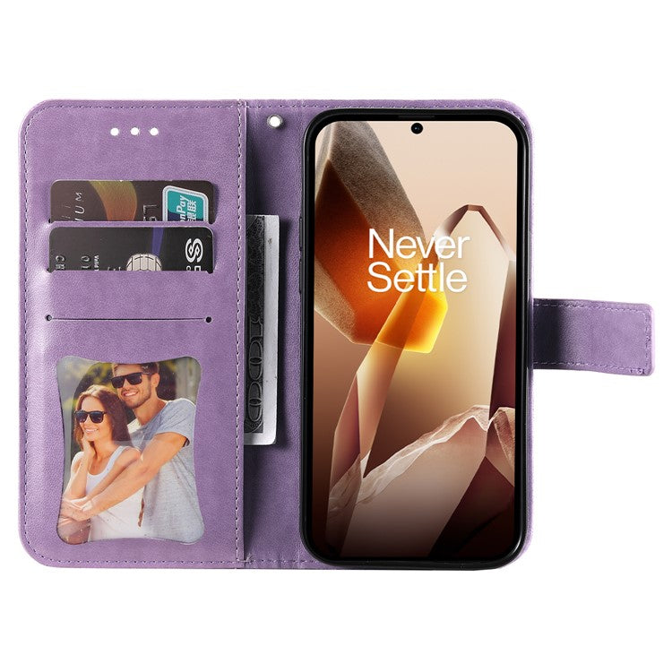For OnePlus 13 Case PU Leather Wallet Floral Phone Cover Stand View - Purple