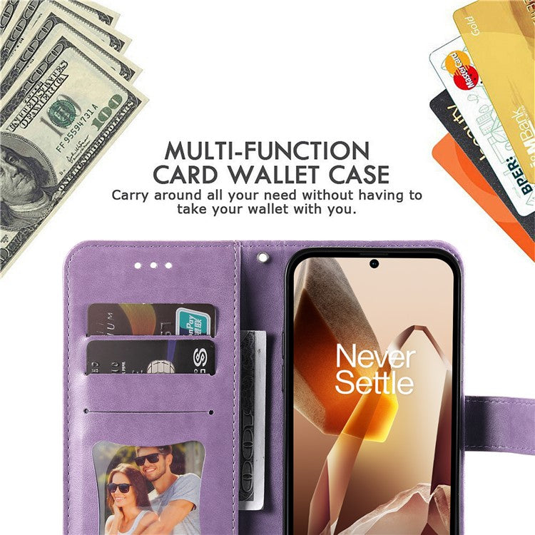 For OnePlus 13 Case PU Leather Wallet Floral Phone Cover Stand View - Purple