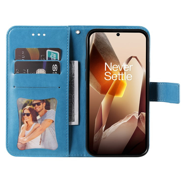 For OnePlus 13 Case PU Leather Wallet Floral Phone Cover Stand View - Blue