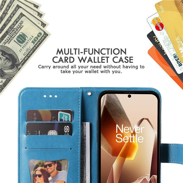 For OnePlus 13 Case PU Leather Wallet Floral Phone Cover Stand View - Blue