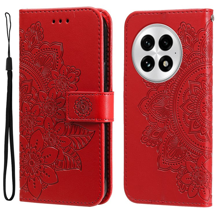 For OnePlus 13 Case PU Leather Wallet Floral Phone Cover Stand View - Red