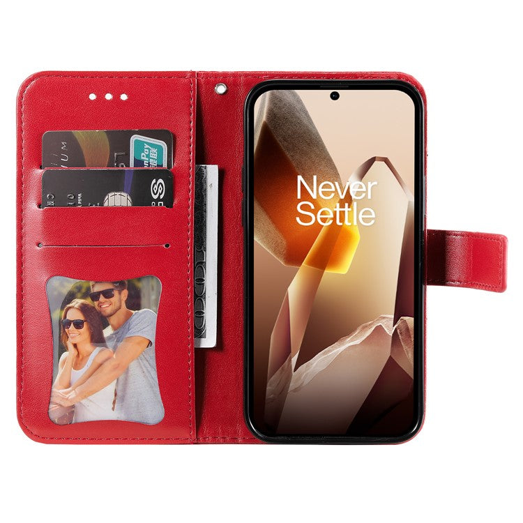 For OnePlus 13 Case PU Leather Wallet Floral Phone Cover Stand View - Red