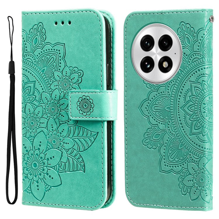 For OnePlus 13 Case PU Leather Wallet Floral Phone Cover Stand View - Green