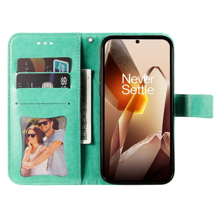 For OnePlus 13 Case PU Leather Wallet Floral Phone Cover Stand View - Green