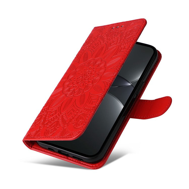 For Huawei nova 13 Pro 5G Case Sunflower Imprint Leather Wallet Phone Cover - Red
