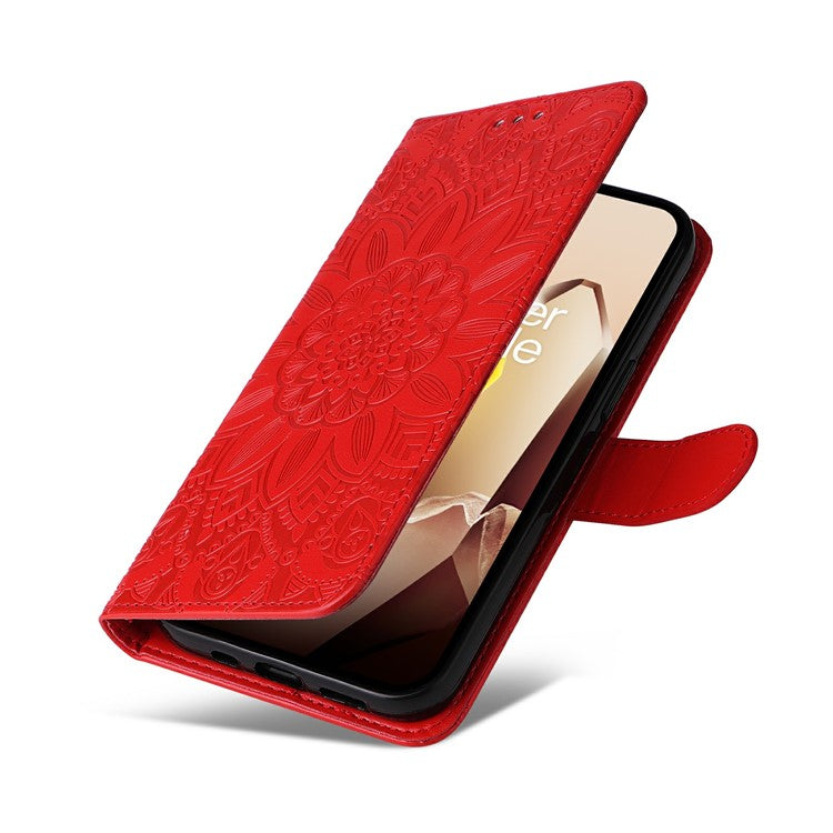 For OnePlus 13 Case Sunflower Imprint Leather Wallet Phone Cover - Red