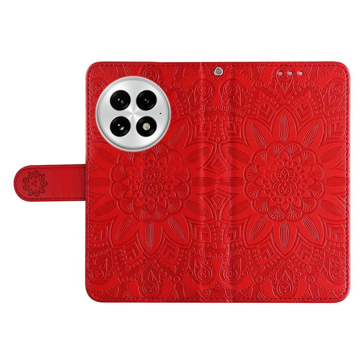 For OnePlus 13 Case Sunflower Imprint Leather Wallet Phone Cover - Red