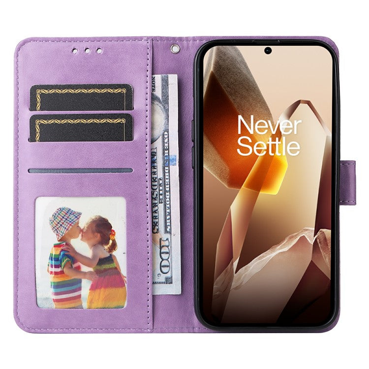 For OnePlus 13 Case Sunflower Imprint Leather Wallet Phone Cover - Purple