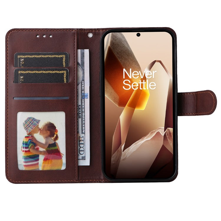 For OnePlus 13 Case Wallet PU Leather Folio Flip Phone Cover - Brown