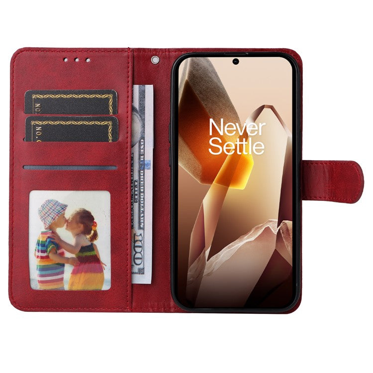 For OnePlus 13 Case Wallet PU Leather Folio Flip Phone Cover - Red