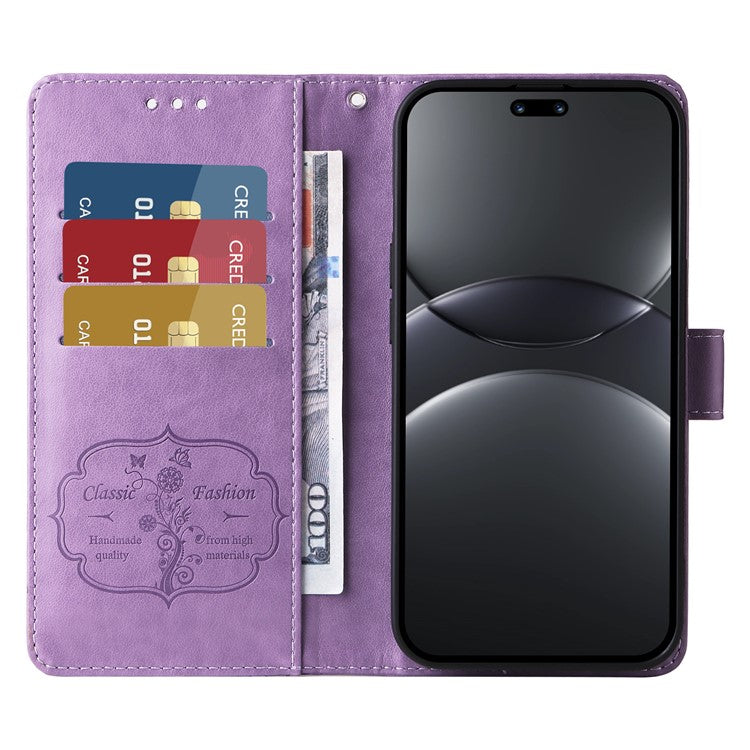 For Huawei nova 13 Pro 5G Leather Case Butterfly Floral Imprint Wallet Stand Cover - Purple