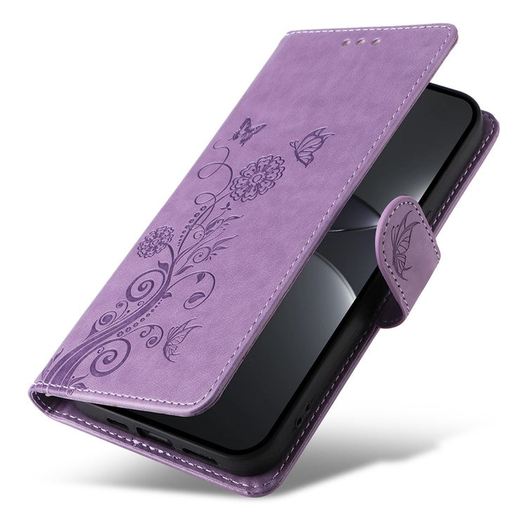 For Huawei nova 13 Pro 5G Leather Case Butterfly Floral Imprint Wallet Stand Cover - Purple