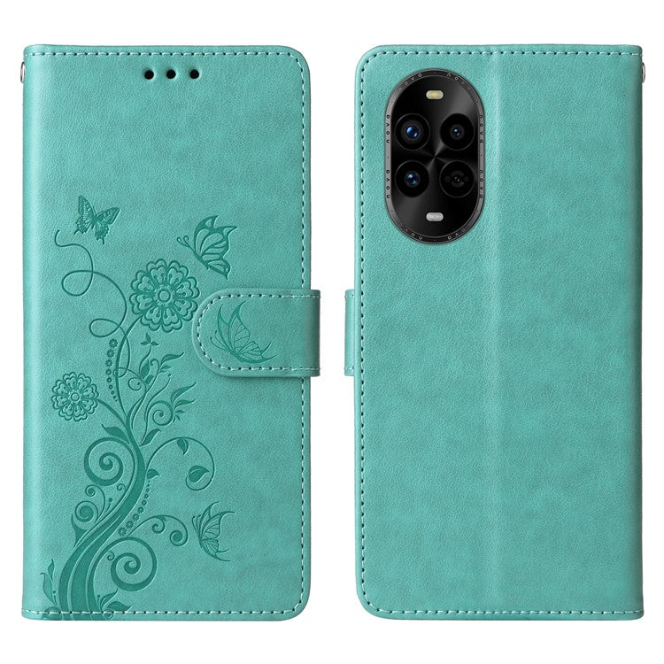 For Huawei nova 13 Pro 5G Leather Case Butterfly Floral Imprint Wallet Stand Cover - Green