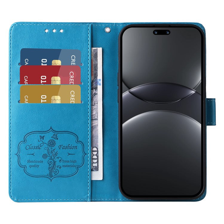 For Huawei nova 13 Pro 5G Leather Case Butterfly Floral Imprint Wallet Stand Cover - Blue