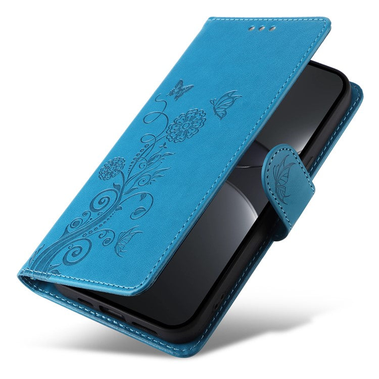 For Huawei nova 13 Pro 5G Leather Case Butterfly Floral Imprint Wallet Stand Cover - Blue