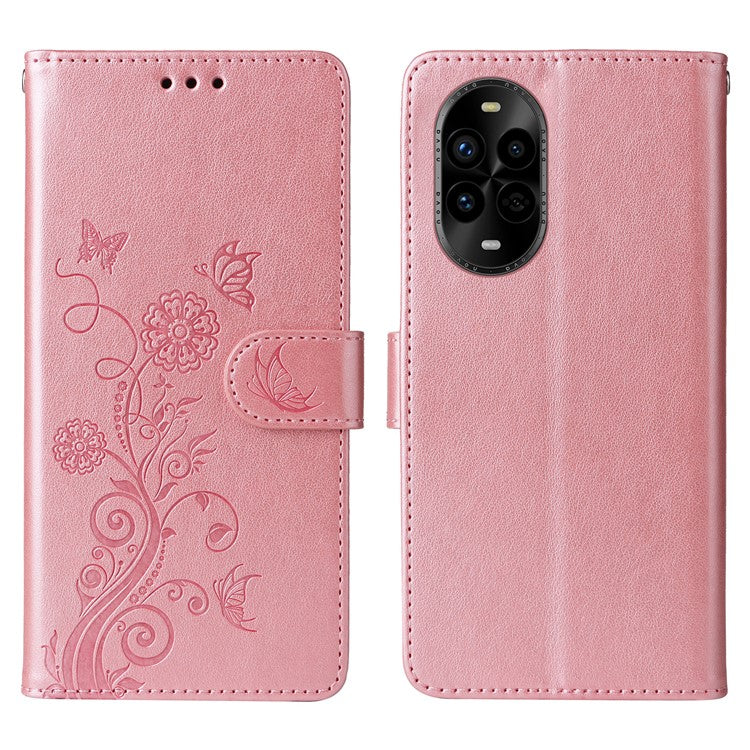 For Huawei nova 13 Pro 5G Leather Case Butterfly Floral Imprint Wallet Stand Cover - Pink