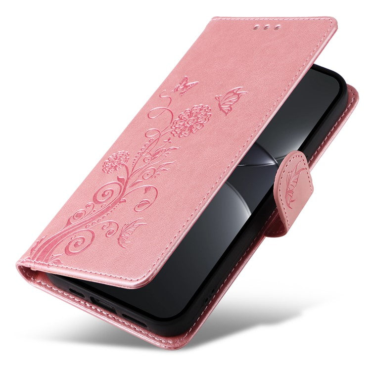 For Huawei nova 13 Pro 5G Leather Case Butterfly Floral Imprint Wallet Stand Cover - Pink
