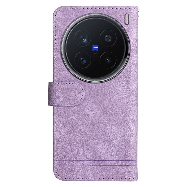 For vivo X200 Pro 5G Wallet Case Skin Touch Leather Phone Cover Tree Pattern Hardware - Purple